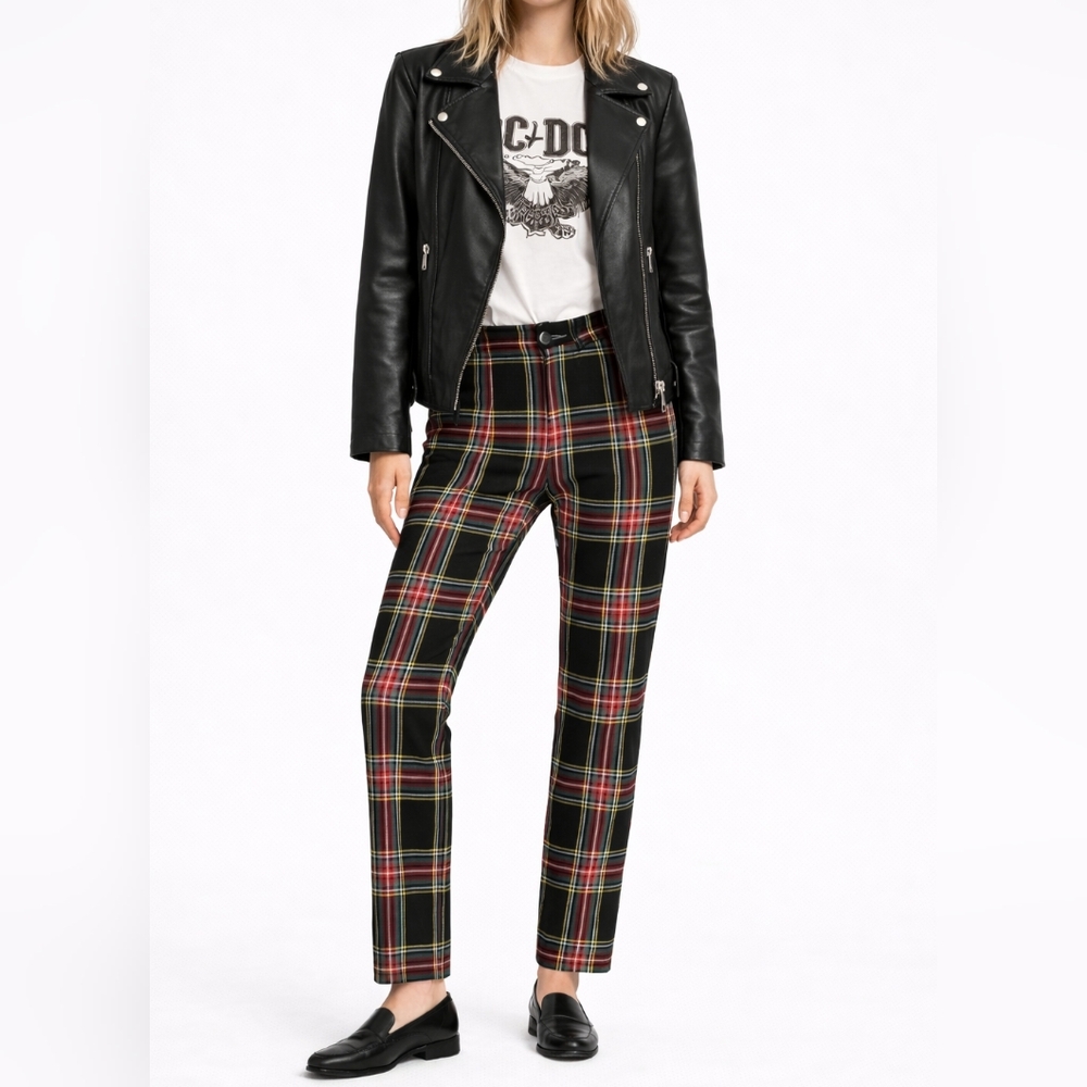 J.CREW Ruby Plaid Full Length Pants | 8 | Black Stewart Tartan | Tailored Preppy